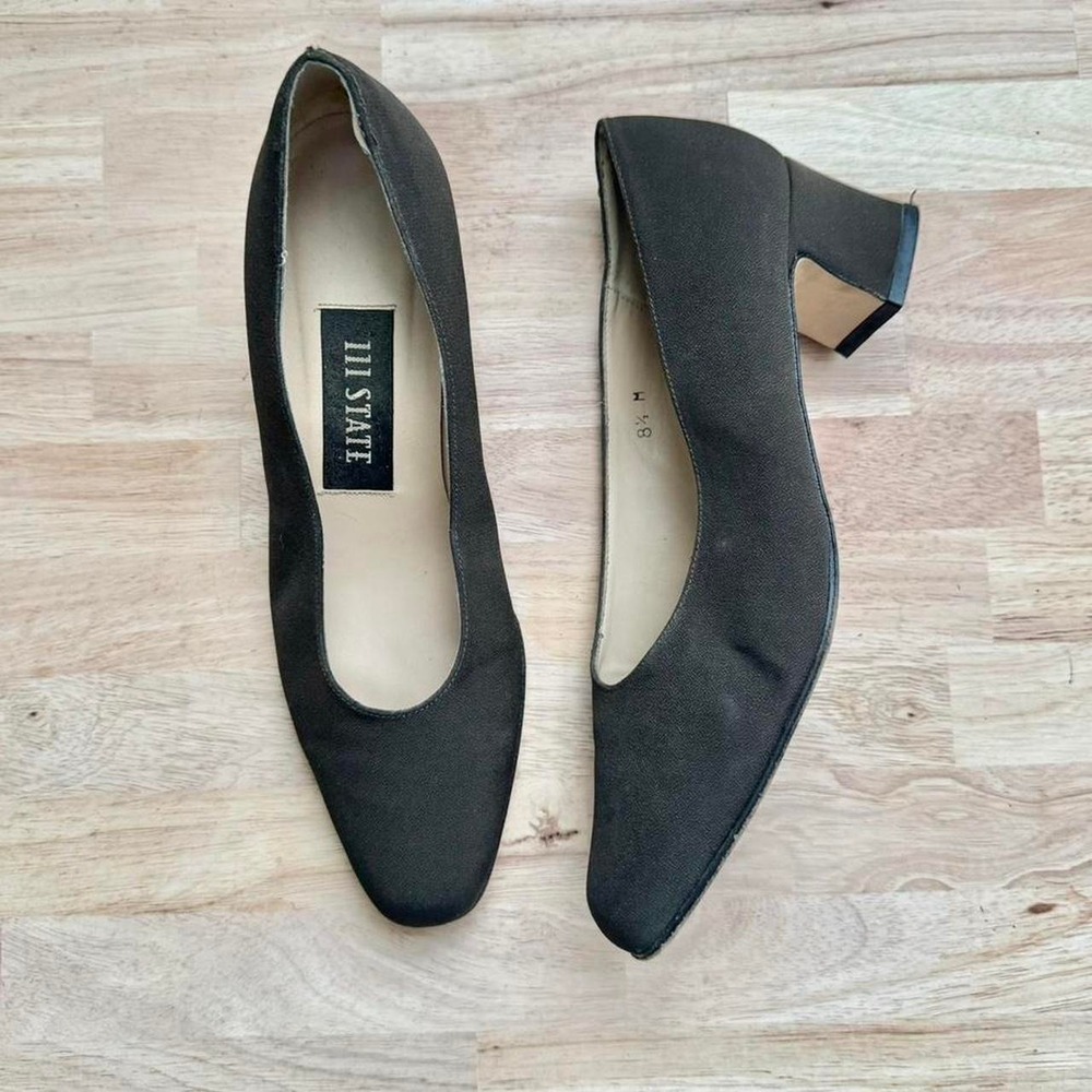 Vintage 90s fabric block‎ heel size 8.5 dark olive green minimal